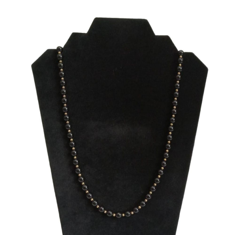 Vintage Monet Black and Gold Acrylic Beaded Single Strand Lightweight Necklace